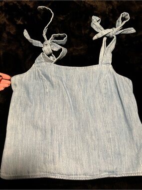 Old Navy Light Wash Denim Tie-Shoulder Tank Top